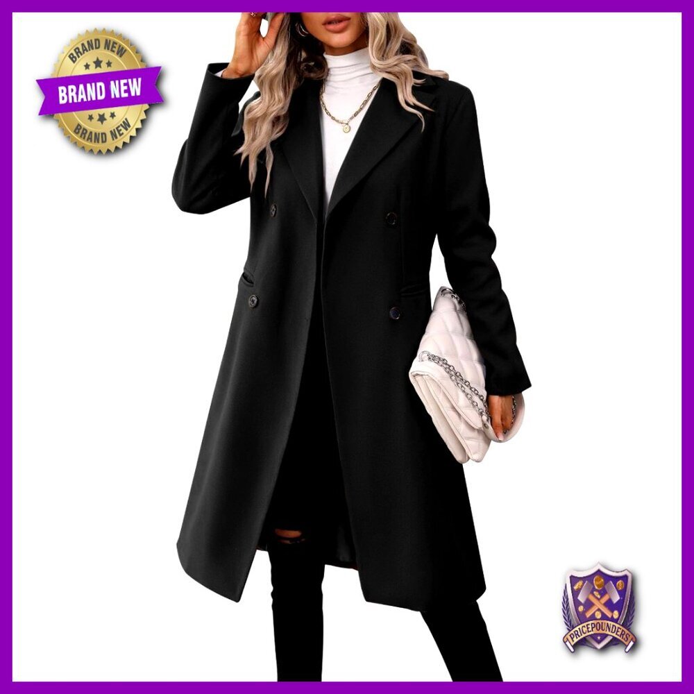 Long Double Breasted Pea Coat Slim Fit Classic Lapel Collar Winter Jacket